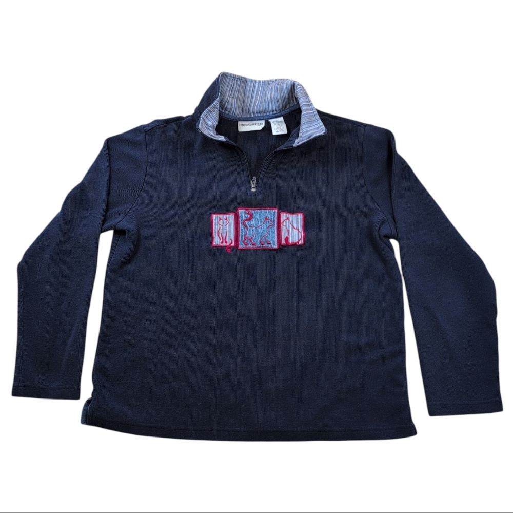 Knit Top Womens S Vintage Navy Ribbed CATS! Breckenridge 1/4 Zip Collar Pullover